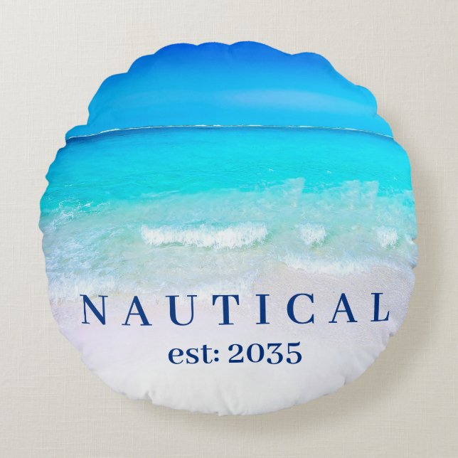 Boat Decor Ocean Sea Blue  Round Pillow (Front)