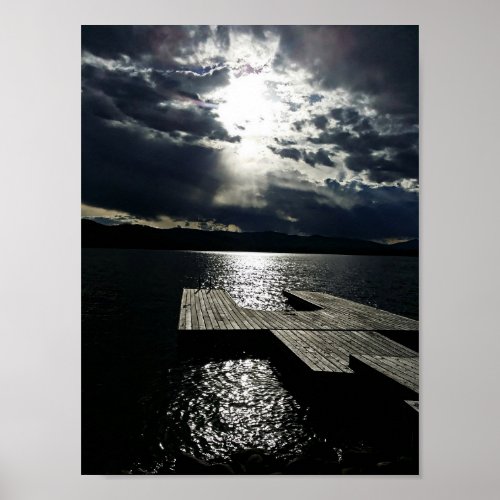 Boat Dock By Lake At Sunset Poster