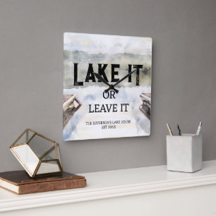 Boat Dock Lake It or Leave It Square Wall Clock