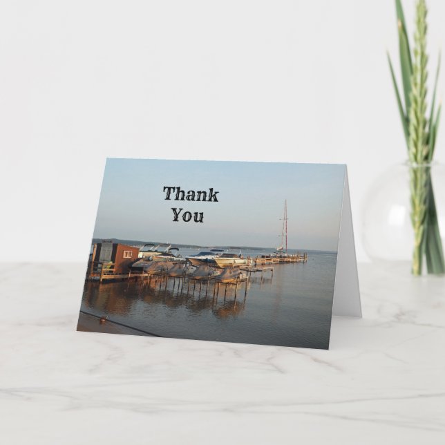 Boat Dock Lake Michigan Thank You Card (Front)