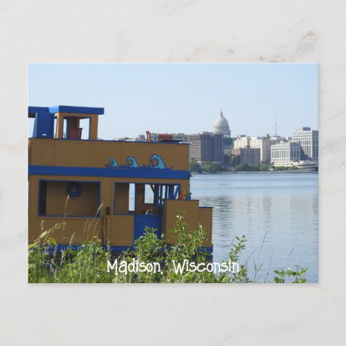 Boat Dock on Lake Mendota and State Capitol Postcard