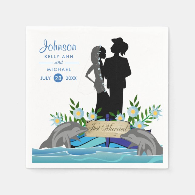 Boat Dolphin Wedding Napkins (Front)