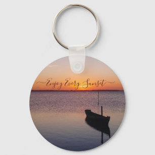 Boat during sunset keychain