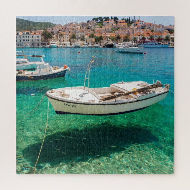Boat Floating in Clear Water Croatia Jigsaw Puzzle (Vertical)