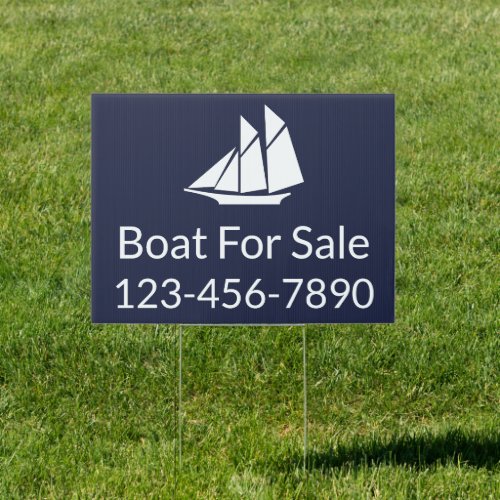 Boat For Sale Dark Blue and White Text Template Sign