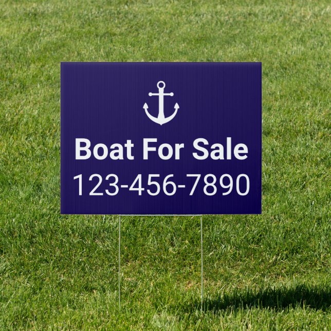 Boat For Sale with Anchor Dark Blue and White Sign (Insitu)