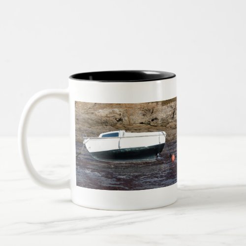 Boat grounded at mooring in Brittany Two_Tone Coffee Mug