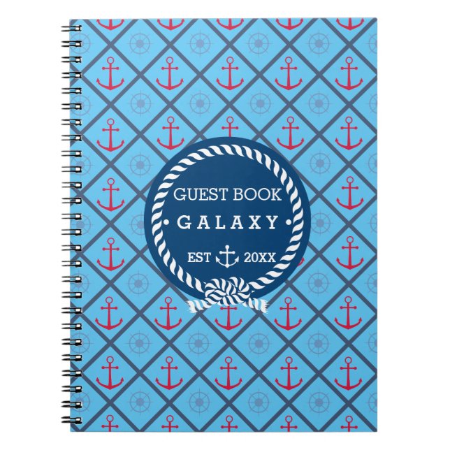 Boat Guest Book I Nautical Icons Turquoise Blue (Front)