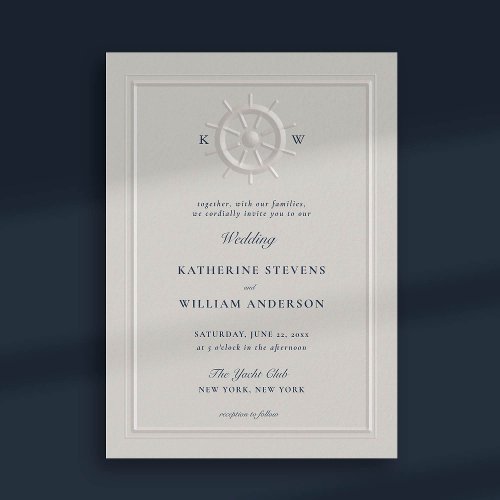 Boat Helm Faux Embossed Modern Classic Wedding Invitation
