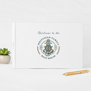 Boat House Anchor Boat Wheel Year Est Personalized Guest Book