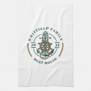 Boat House Anchor Boat Wheel Year Est Personalized Kitchen Towel