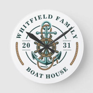 Boat House Anchor Boat Wheel Year Est Personalized Round Clock