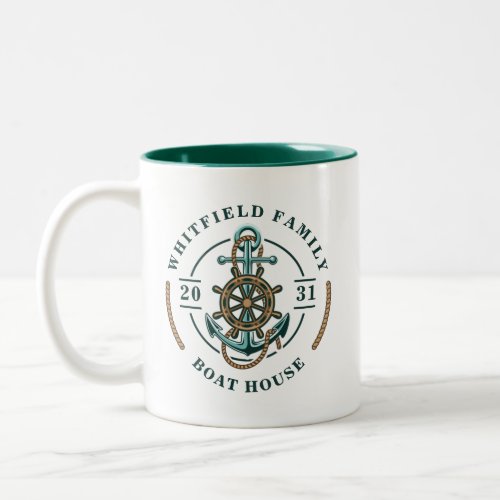 Boat House Anchor Boat Wheel Year Est Personalized Two_Tone Coffee Mug