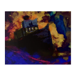 Boat in dark waters acrylic print