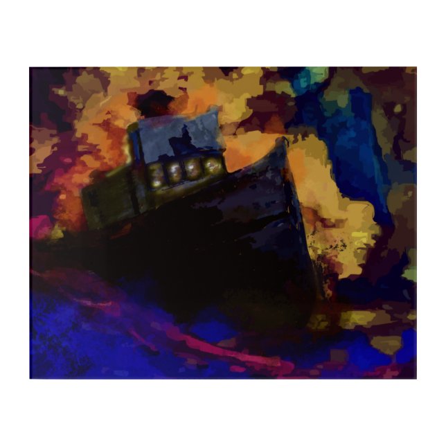 Boat in dark waters acrylic print (Front)