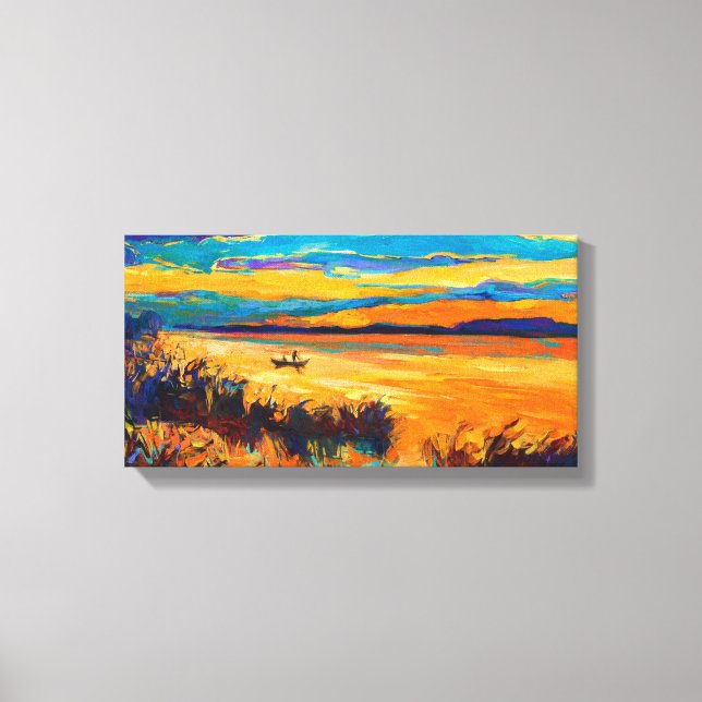 Boat in lake.Sunset landscape Canvas Print (Front)