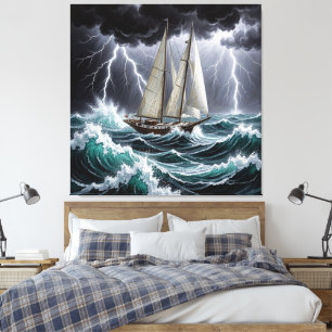 Boat in Storm_Premium Wrapped Canvas Print