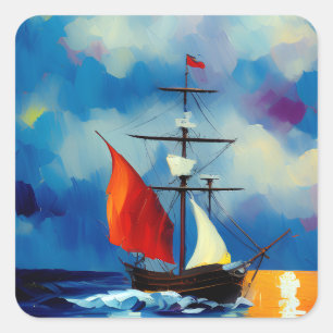Boat in the Night Square Sticker