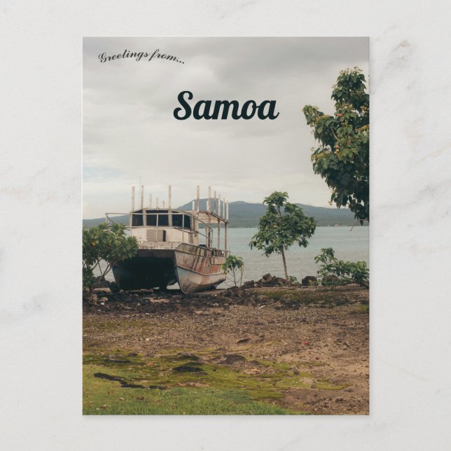 Boat in Upolu Samoa Postcard (Front)