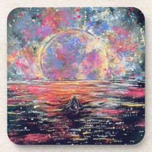 Boat into the Colorful Moon - Hard Plastic Coaster