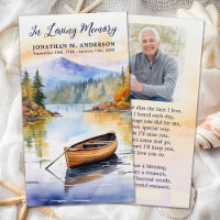 Boat Lake Memorial Photo Funeral Prayer Card