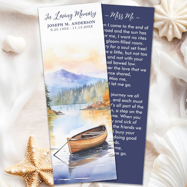 Boat Lake Memorial Sympathy Funeral Prayer Card Bookmarks (Creator Uploaded)