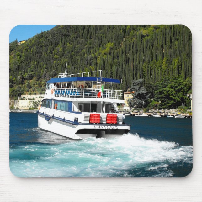 Boat leaving Maderno on Lake Garda Mouse Pad (Front)