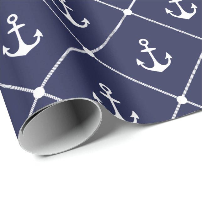 Boat Lover Nautical Anchor Rope Coastal Pattern Wrapping Paper (Roll Corner)