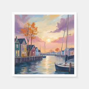 Boat Marina Coastal Bay Watercolor Painting Napkins