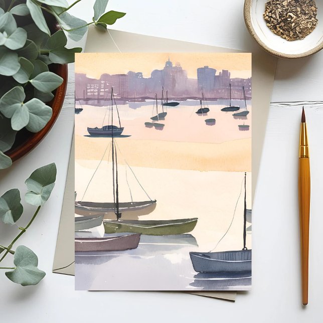 Boat Marina | Watercolor Ocean Bay Postcard (Creator Uploaded)