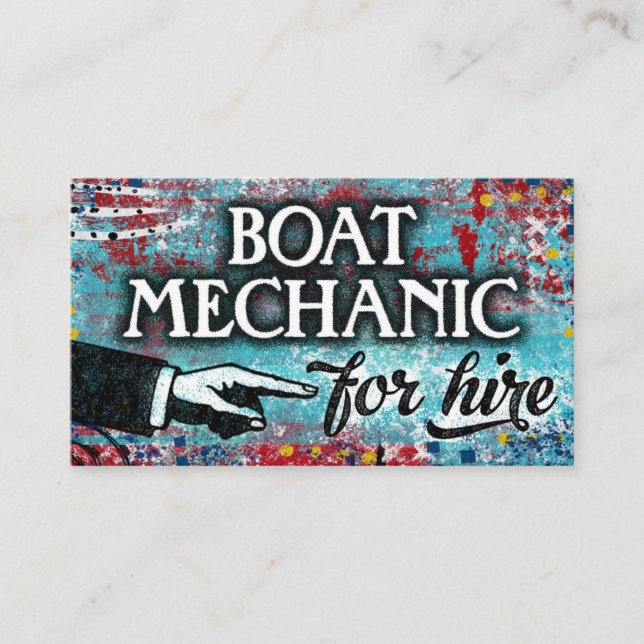 Boat Mechanic For Hire Business Cards - Blue Red (Front)
