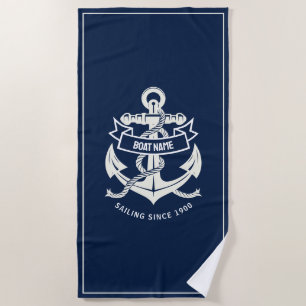 Boat name anchor beach towel