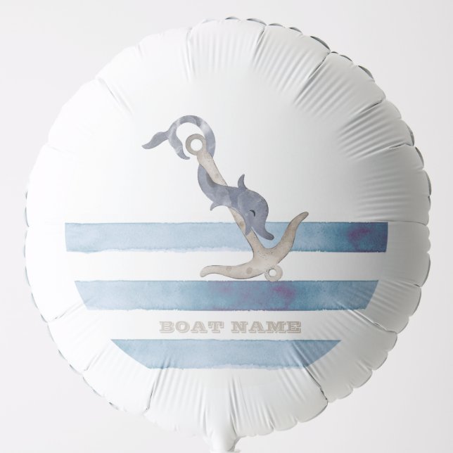 Boat Name,Anchor Dolphin Light Blue Stripes  Balloon (Front)