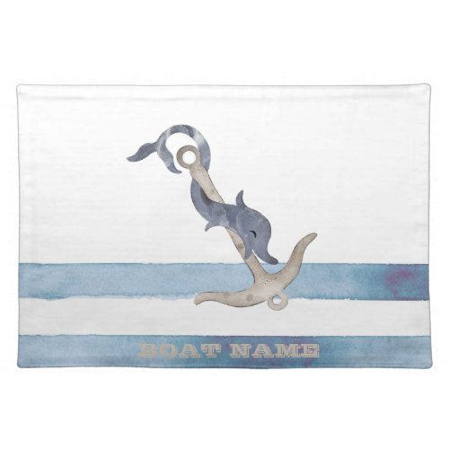  Boat NameAnchor Dolphin Light Blue Stripes  Cloth Placemat