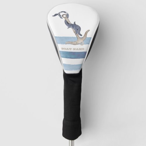  Boat NameAnchor Dolphin Light Blue Stripes  Golf Head Cover