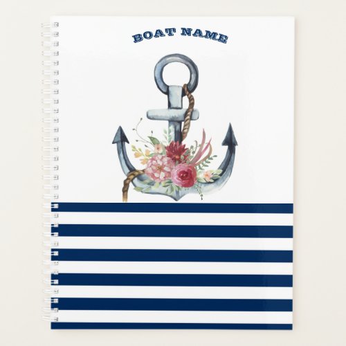  Boat NameAnchor Flowers Navy Blue Stripes  Planner