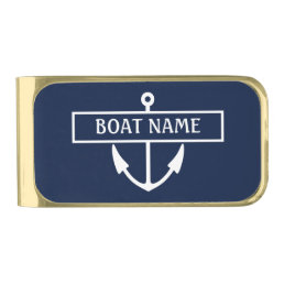 Boat Name Anchor Gold Finish Money Clip
