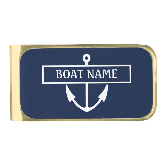 Boat Name Anchor Gold Finish Money Clip (Front)