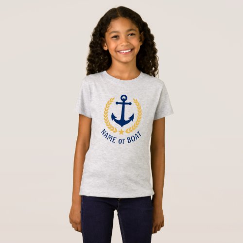 Boat Name Anchor Gold Laurel Leaves Girls Gray T_Shirt
