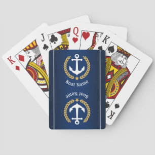 Boat Name Anchor Gold Laurel Rope Stripe Navy Poker Cards