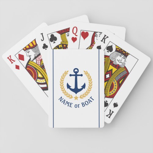 Boat Name Anchor Gold Laurel Rope Stripes White Poker Cards