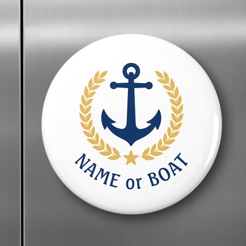 Boat Name Anchor Gold Style Laurel blue white Magnet