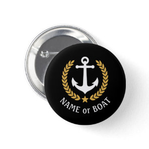 Boat Name Anchor Gold Style Laurel Star Black Button