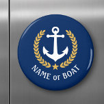 Boat Name Anchor Gold Style Laurel Star Navy Blue Magnet<br><div class="desc">A Personalized round magnet with your boat name,  family name or other desired text as needed. Featuring a custom designed nautical boat anchor,  gold style laurel leaves and star emblem on navy blue or easily adjust the primary color to match your current theme.</div>
