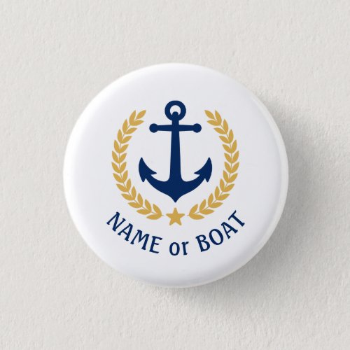 Boat Name Anchor Gold Style Laurel Star Navy White Button