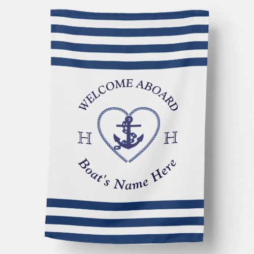  Boat Name Anchor Heart Rope Navy Blue Boat   House Flag