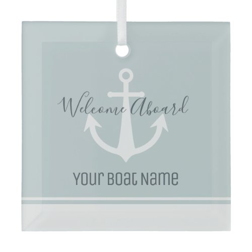 Boat Name Anchor Nautical Glass Ornament