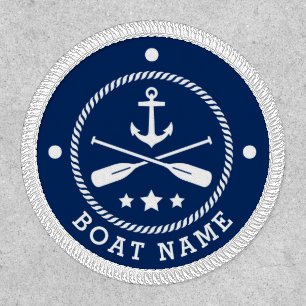 Boat Name Anchor Rope Oars Stars Navy Blue White Patch