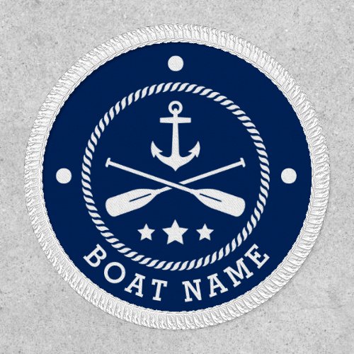 Boat Name Anchor Rope Oars Stars Navy Blue White Patch