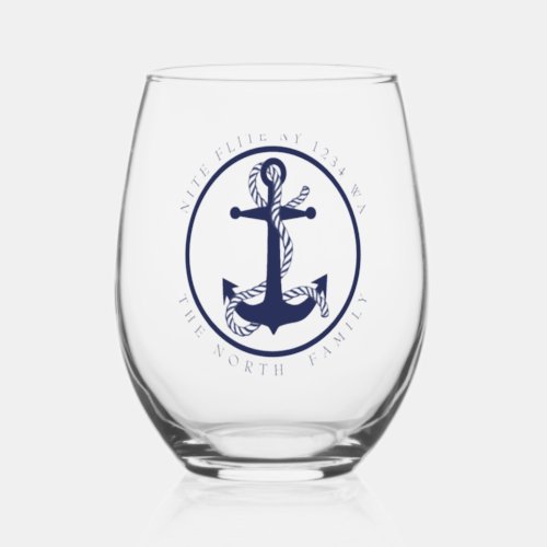 Boat Name and Anchor ID619 Stemless Wine Glass